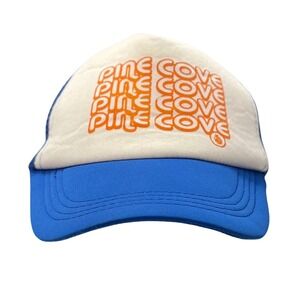 Pine‎ Cove Christian Camp Trucker Hat Cap Blue White Orange Men's Adjustable